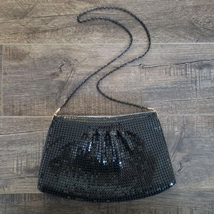 Vintage Black Flat Disc Shimmer Shoulder Strap Purse